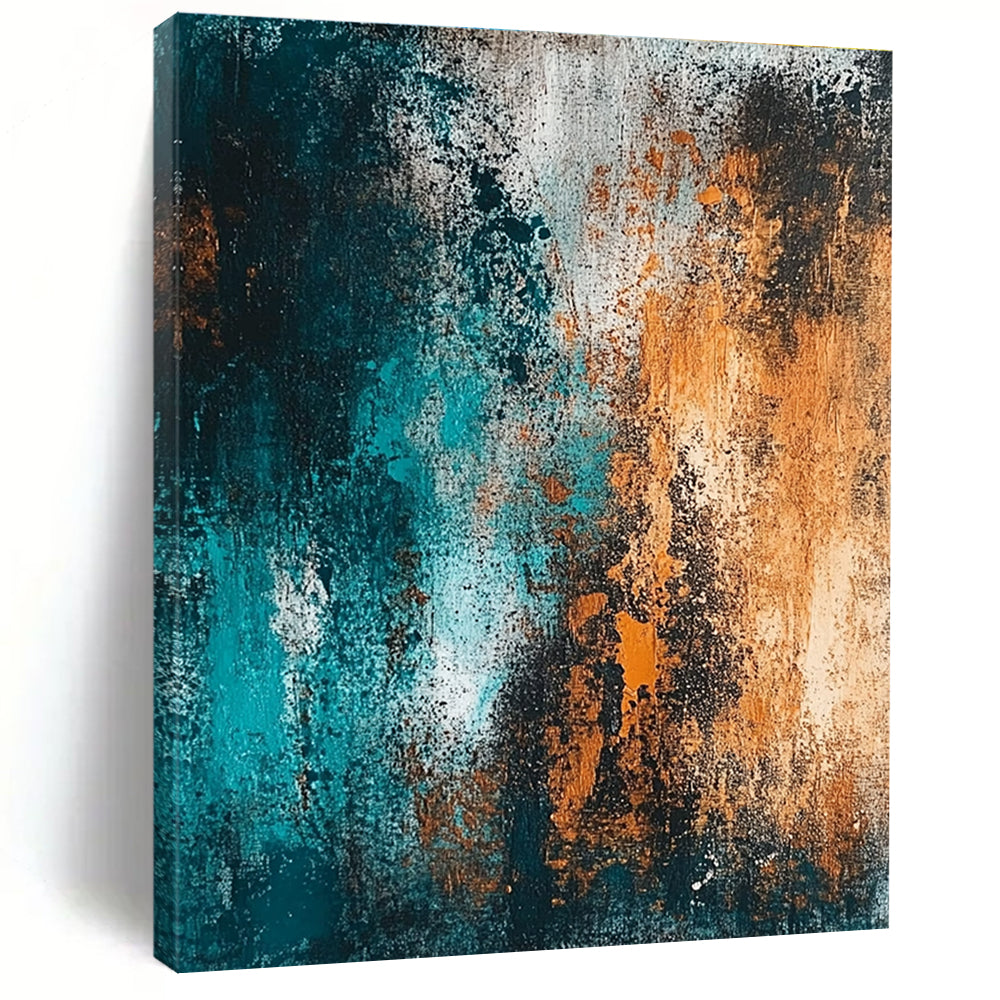 Teal and Orange Textured Abstract Painting with Fiery Calm WINK289