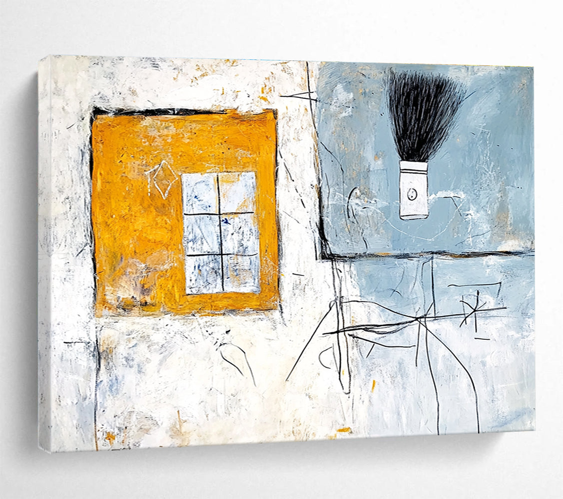 Abstract Interior with Window and Brush with Eclectic Elements Abstract Painting ABS340