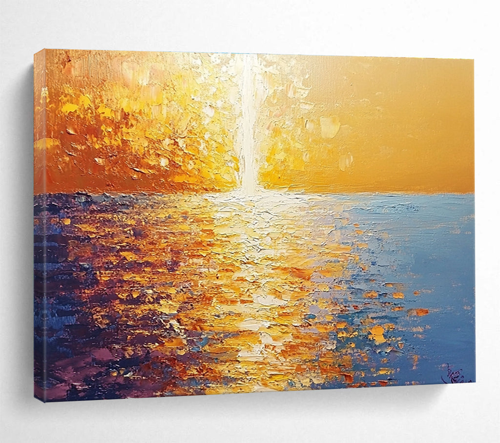 Golden Sunset Sea Abstract Painting with Rich Textures ABS264