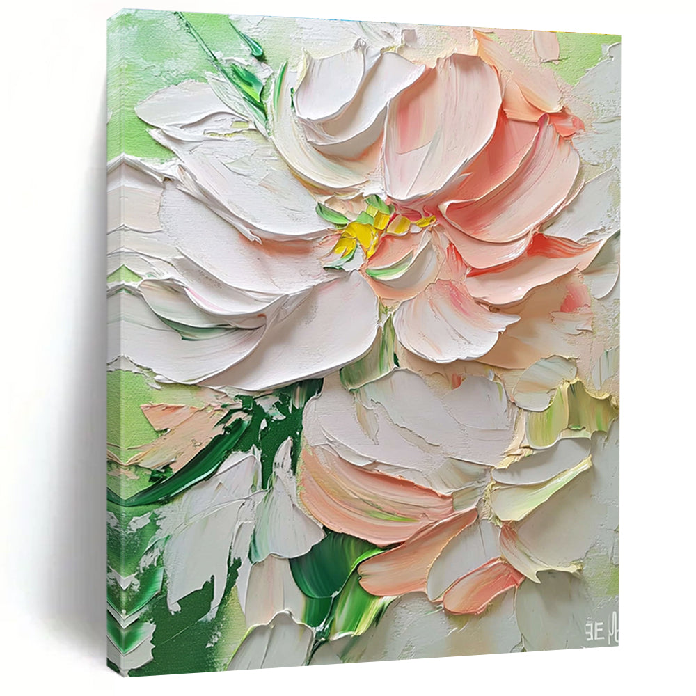 Textured White and Pink Flower Romantic Abstract Painting for Feminine Spaces GAB1446