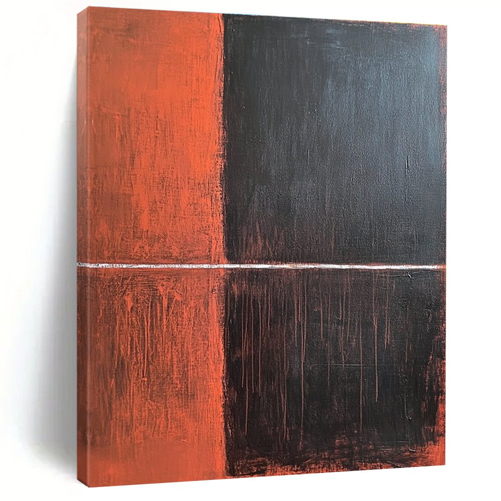Orange and Black with White Line Abstract Painting with Bold Contrast WINK035
