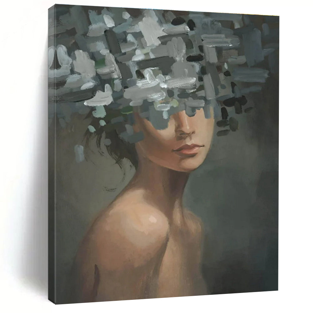 Woman with Fragmented Floral Head Painting for Thought - Provoking Spaces HENG328