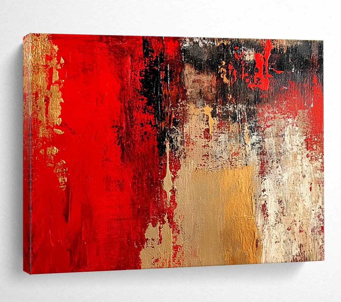 Red and Gold Abstract Painting with Rich Textural Layers ABS431