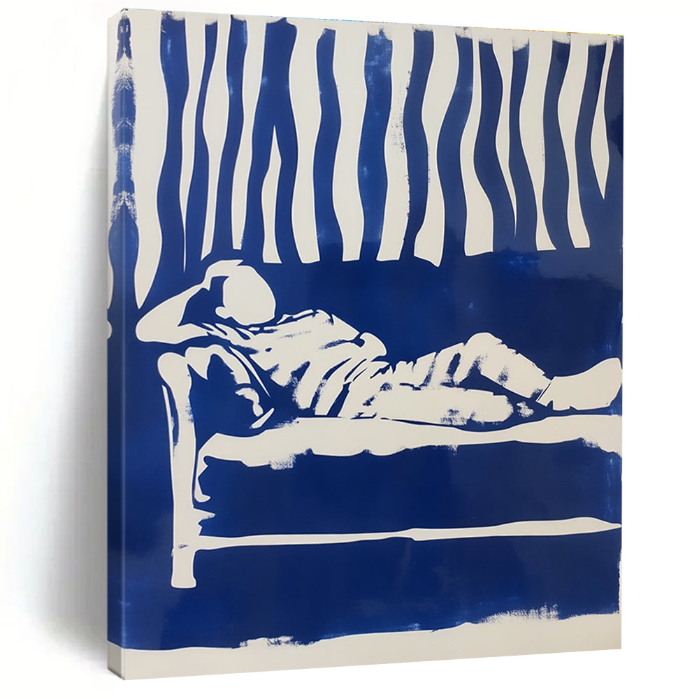 Blue and White Figure Minimalist Abstract Painting GAB0369