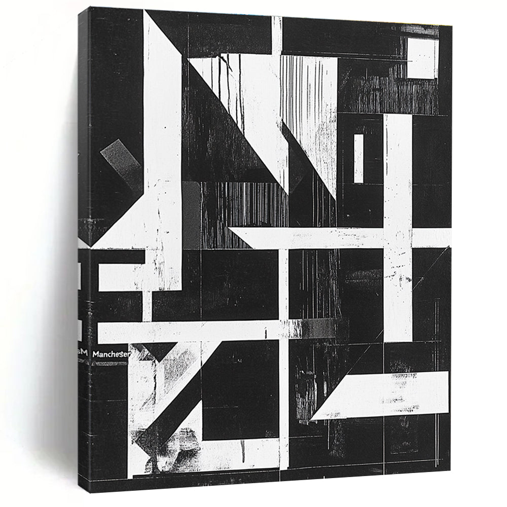 Geometric Black and White Abstract Painting with Structural Intrigue WINK145