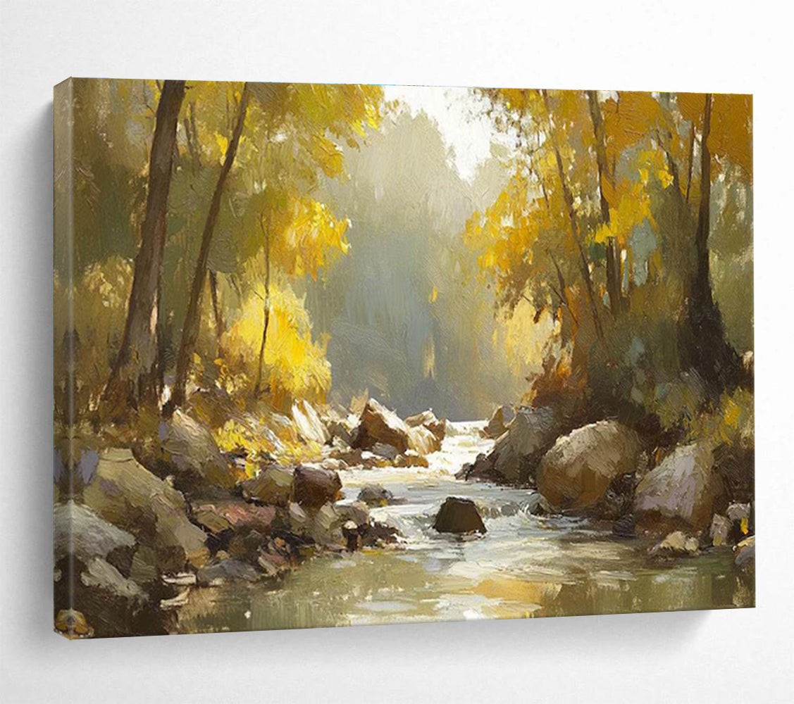 Autumn River Abstract Painting for Cozy Cottage Living Rooms YHT412