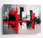 Red and Black Cityscape Abstract Painting with Reflective Elements ABS398