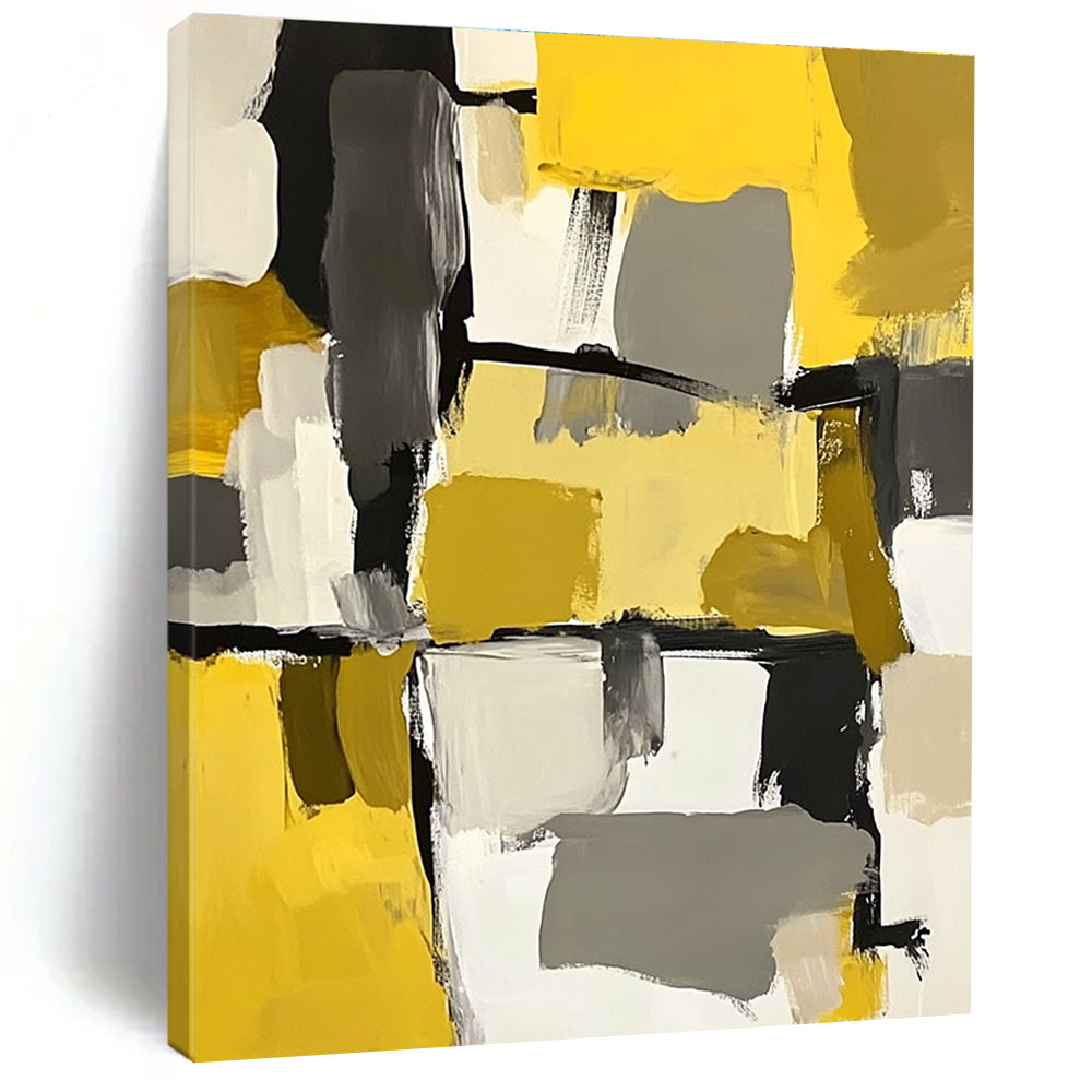 Yellow Gray Abstract Blocks Painting with Playful Composition WINK646