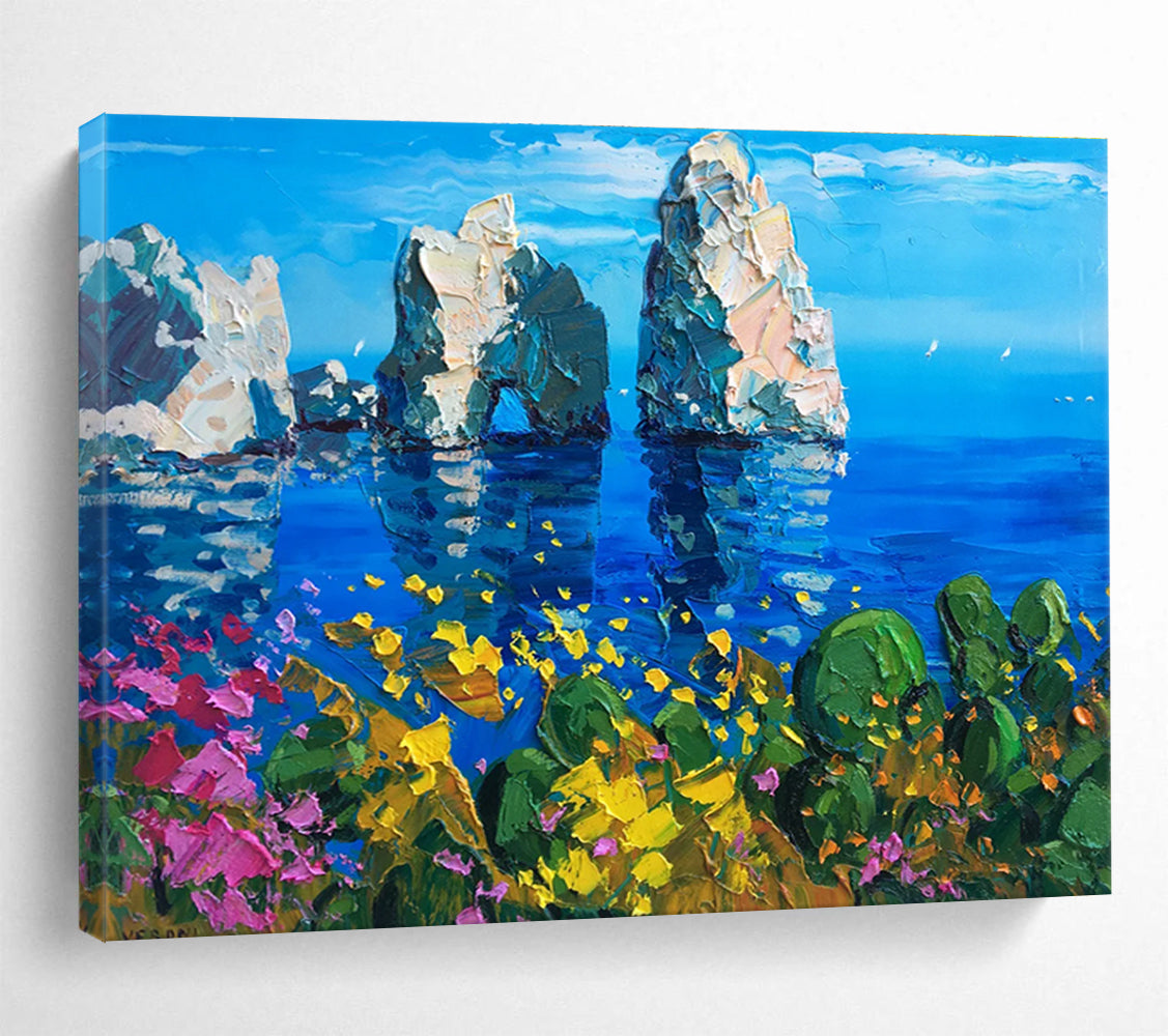 Sea Rocks Flower Abstract Painting for Coastal Home Entryways YHT449