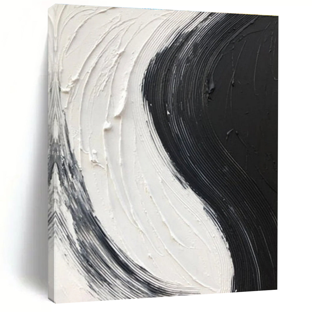 Black - White Textured Stripe Art Abstract Painting for Monochrome Dining Rooms HENG376