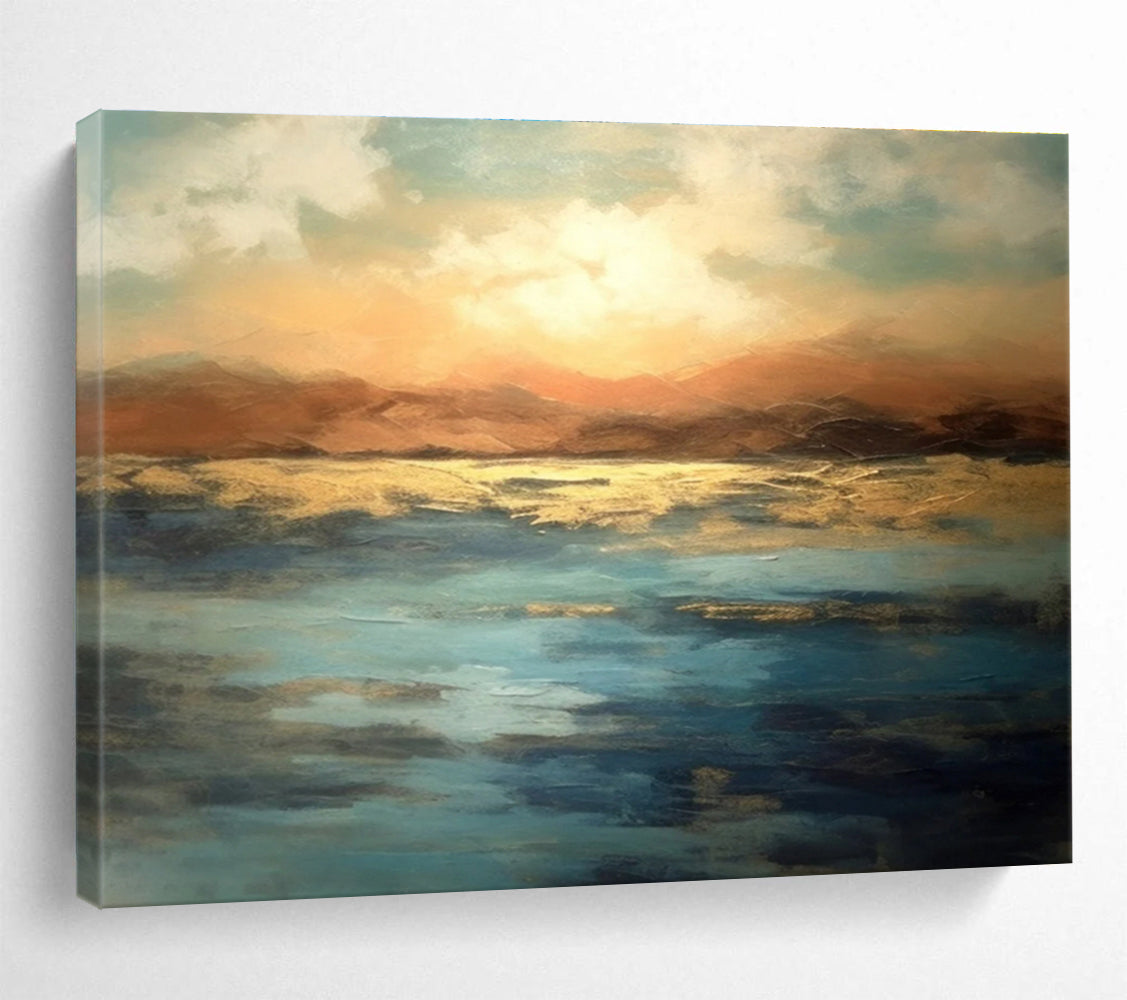 Sunset Over Calm Waters Abstract Painting for Relaxing Retreats YHT054