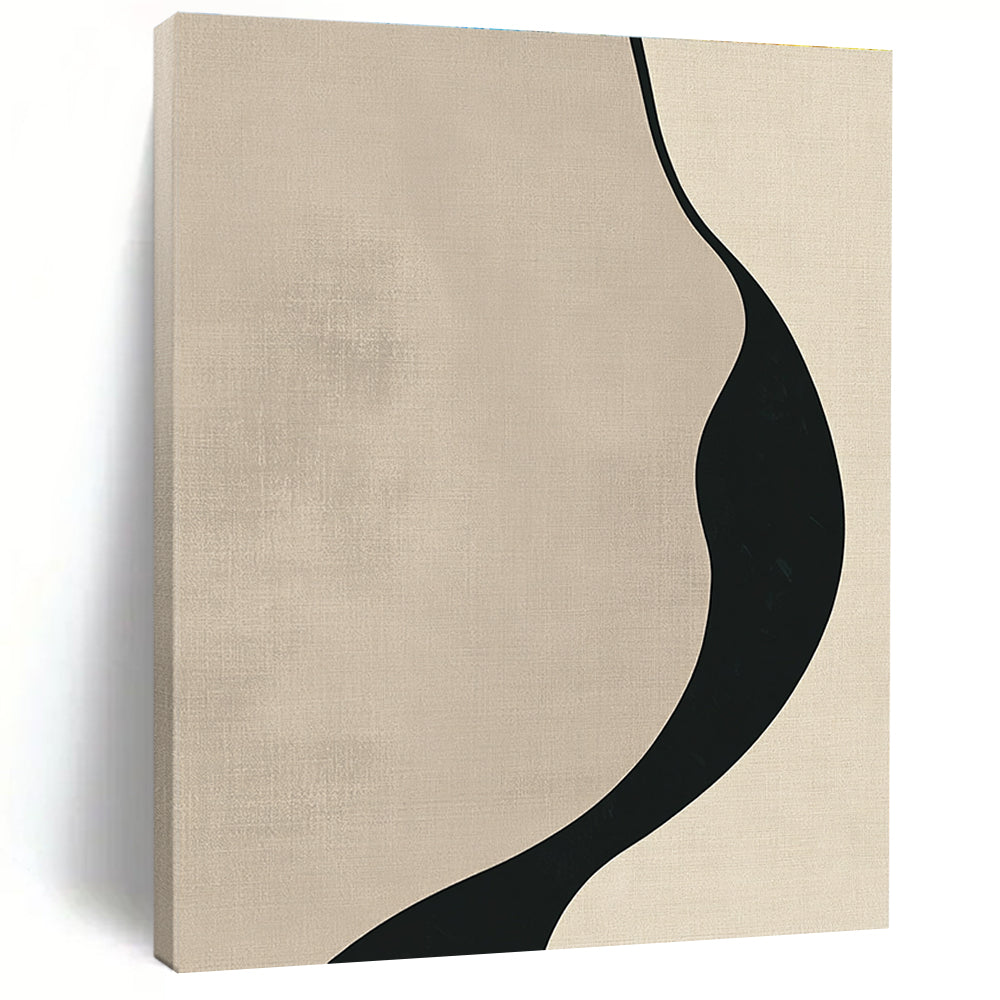 Curved Black and Beige Shape Abstract Painting for Monochrome - Themed Bedrooms GAB1364