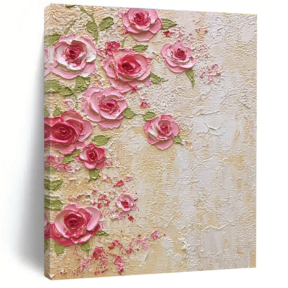 Pink Roses on Textured Wall Abstract Painting with 3D Effect GAB0051