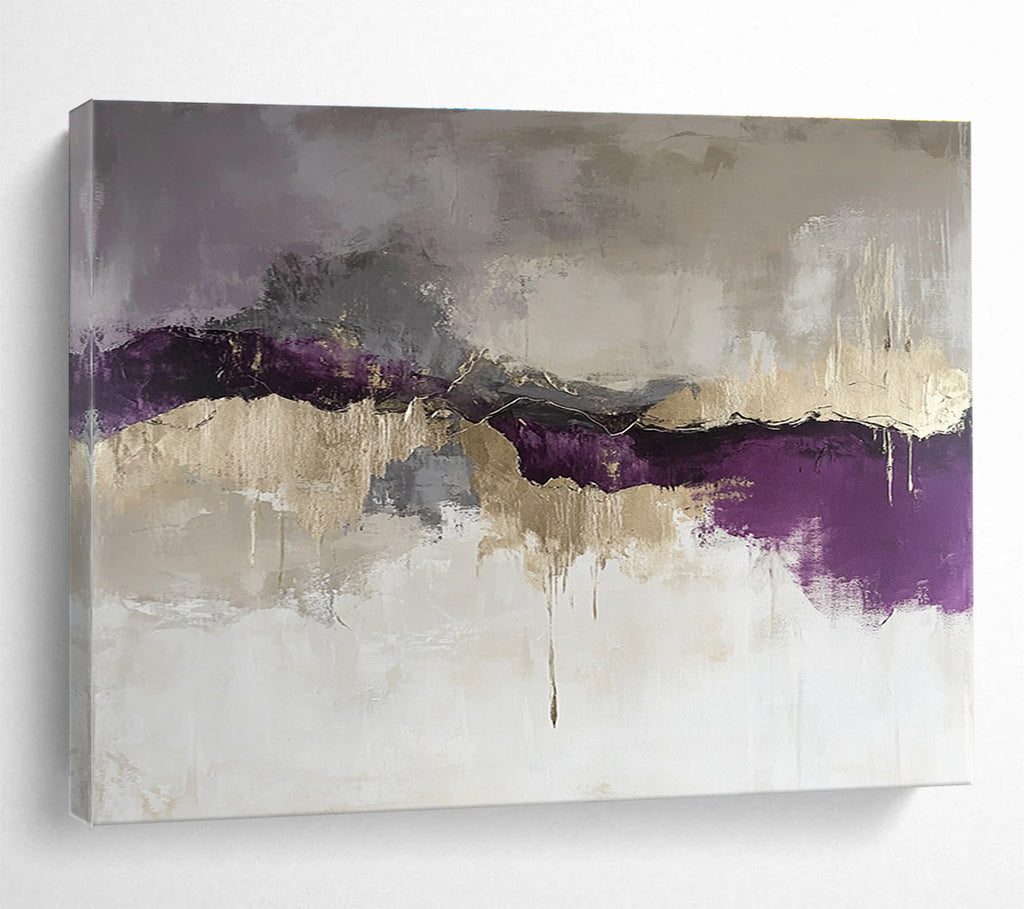 Purple and Gold Abstract Painting with Dramatic, Flowing Textures ABS474