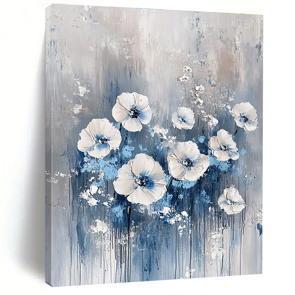 White and Blue Floral Abstract - Textured Botanical Abstract Art GAB0466