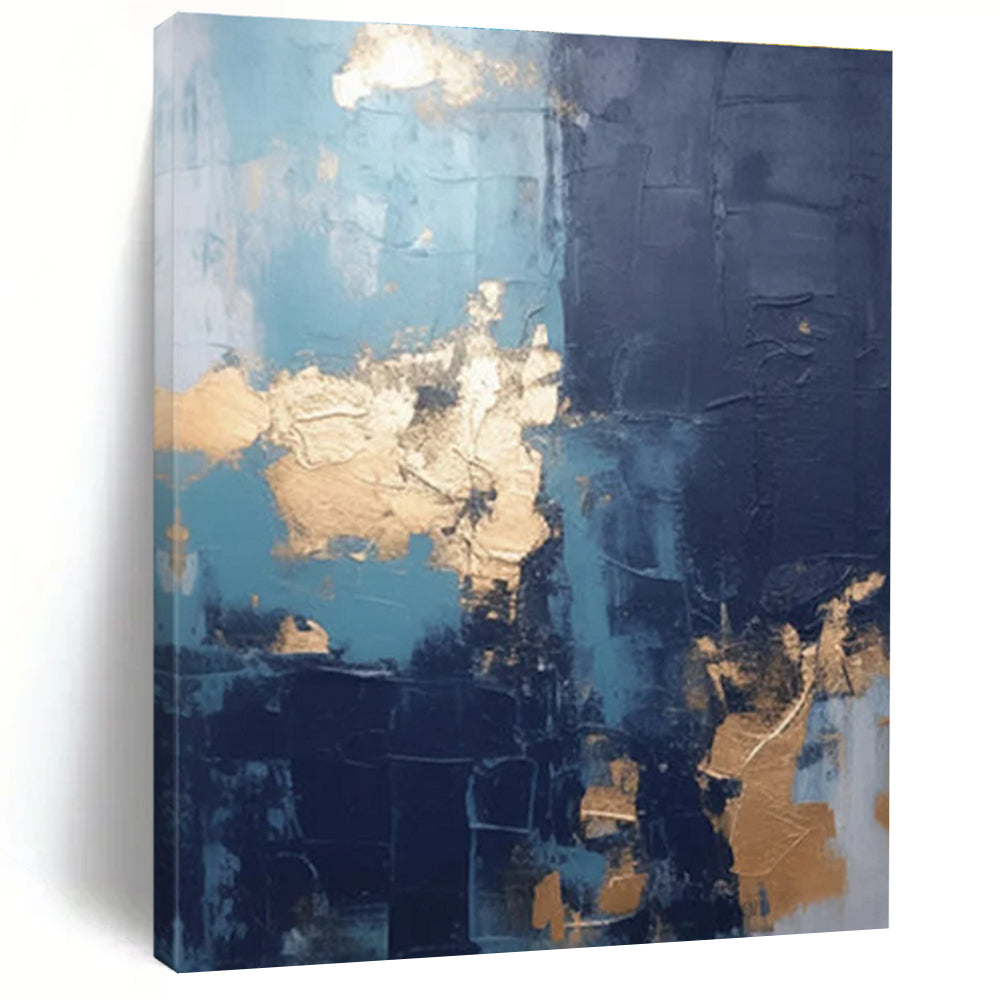 Blue - Gray - Gold Abstract Painting for Luxury Hotel Lobbies HENG130