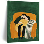 Cuddling Couple on Sofa Abstract Painting of Warm Intimacy GAB0192