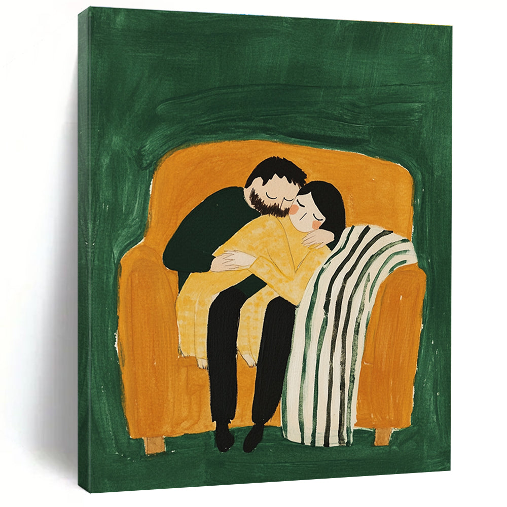 Cuddling Couple on Sofa Abstract Painting of Warm Intimacy GAB0192