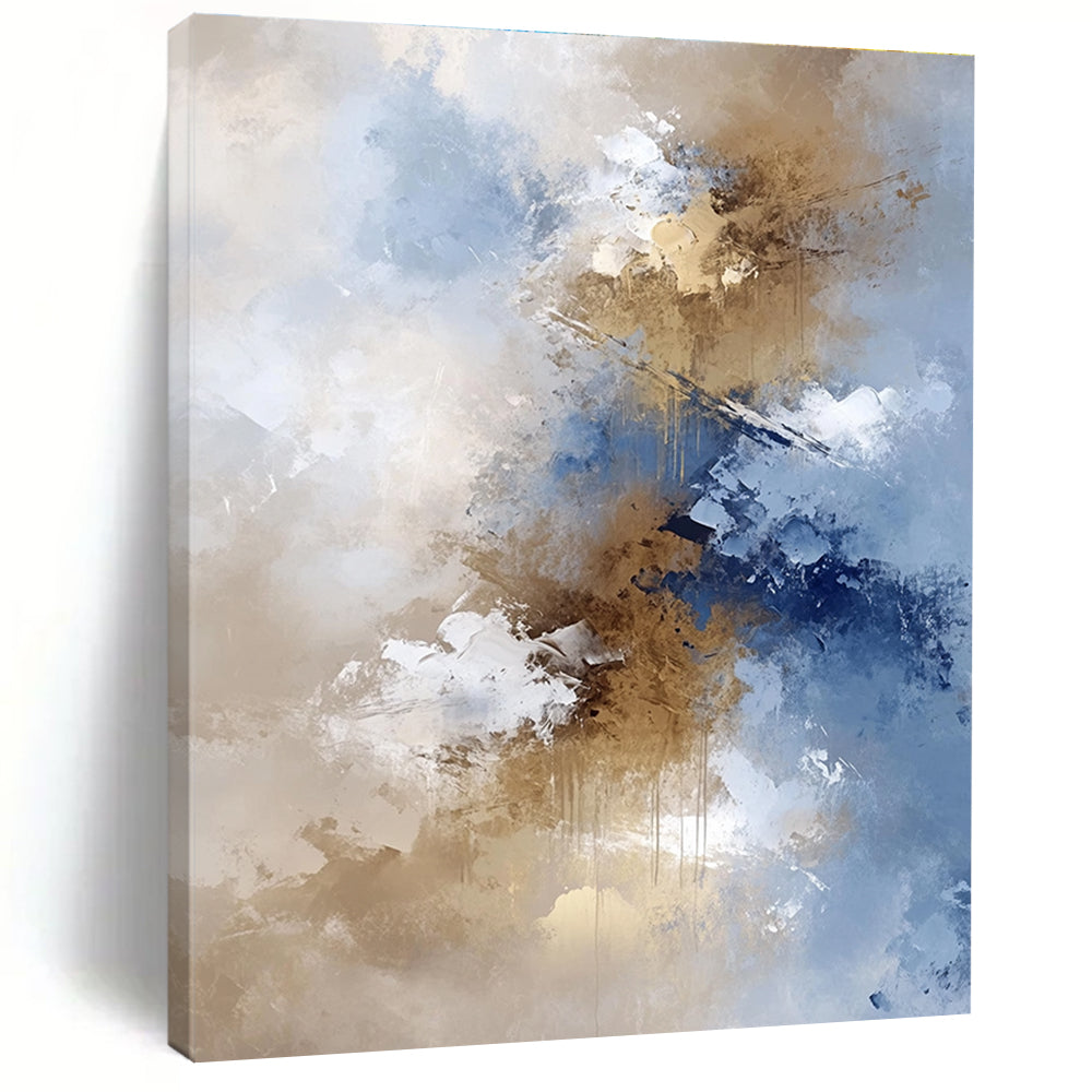 Blue Gold White Abstract Painting with Flowing Elegance WINK662