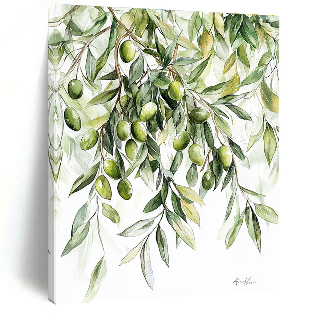 Olive Branches Watercolor Abstract Painting for Rustic Interiors GAB1508