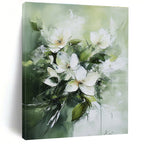 White Flowers on Green Abstract Painting for Elegant Tea Rooms GAB0830