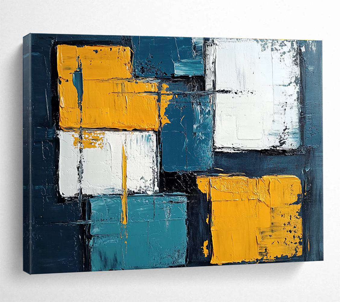 Geometric Color Blocks Abstract Painting in Bold Hues ABS281