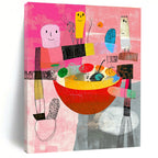 Pink and Colorful Figures Abstract Painting of Whimsical Gathering GAB0097