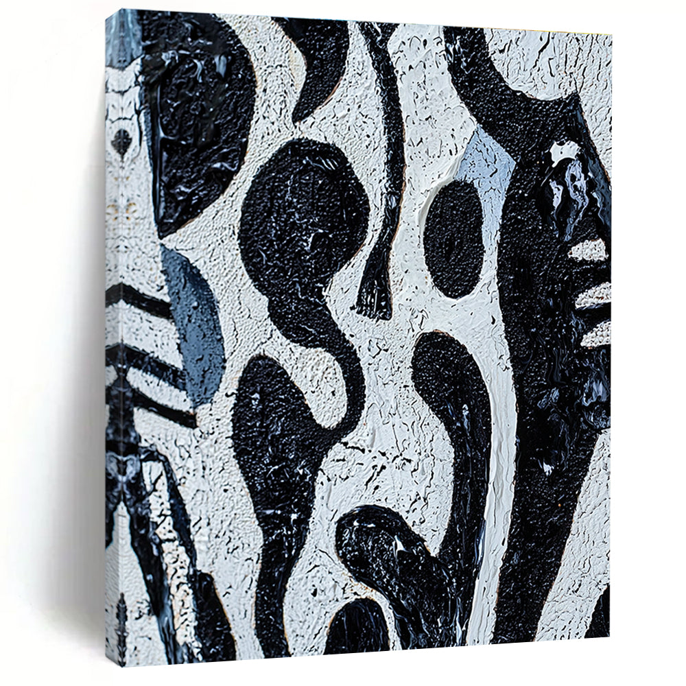 Black and White Textured Shapes Abstract Painting with Bold Contrast WINK050