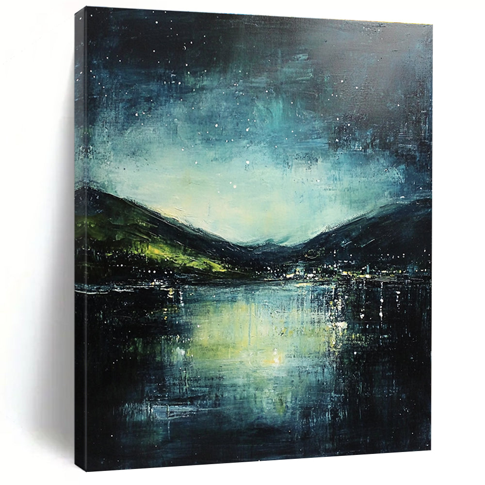 Starry Night Lake Abstract Painting for Nature Lovers GAB0710