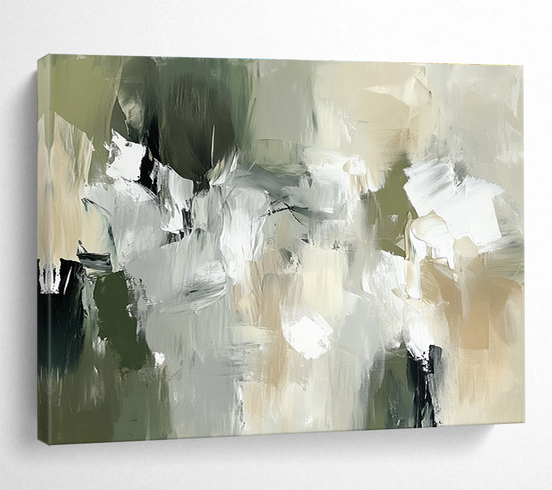 Green and Gray Abstract with Patchwork - like Forms Abstract Painting ABS376