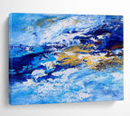 Blue and Gold Wave Abstract Painting for Nautical - Inspired Lounges YHT345