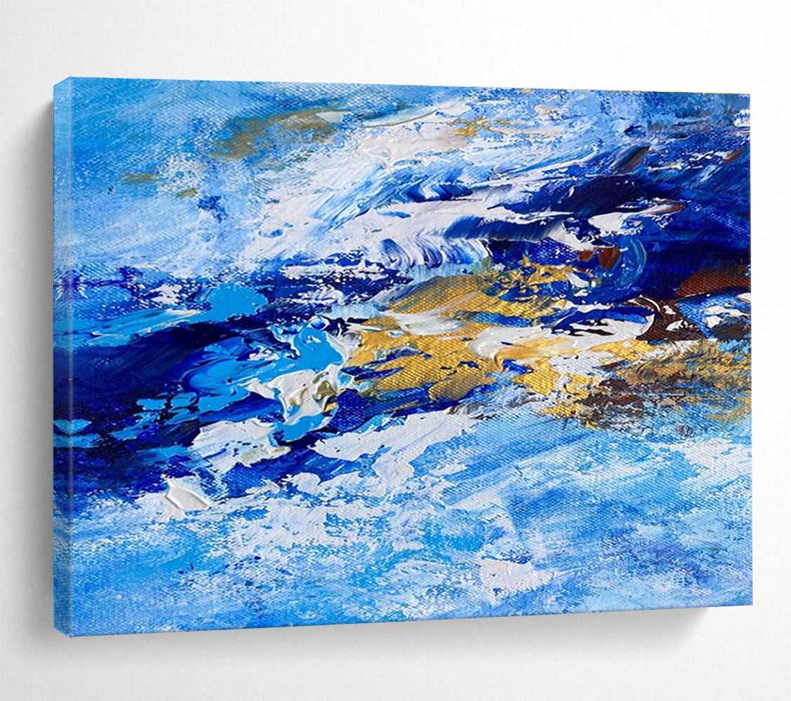 Blue and Gold Wave Abstract Painting for Nautical - Inspired Lounges YHT345
