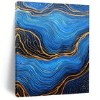 Blue and Gold Wave Patterns Abstract Painting of Oceanic Rhythms GAB0082