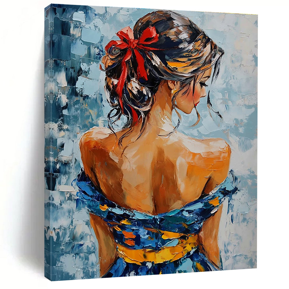 Woman with Red Bow Abstract Painting for Elegant Boutique Dressing Rooms GAB1295