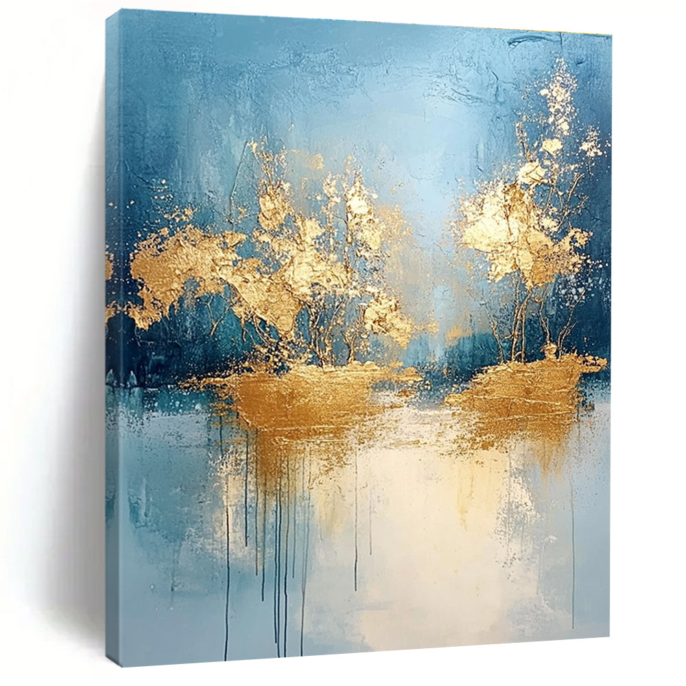 Gold and Blue Landscape Abstract Painting for Luxury - Themed Spa Retreats GAB0936