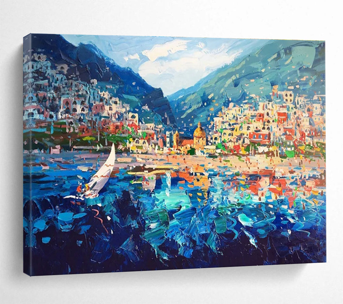 Coastal Town Sail Abstract Painting for Yacht Club Dining Rooms YHT439