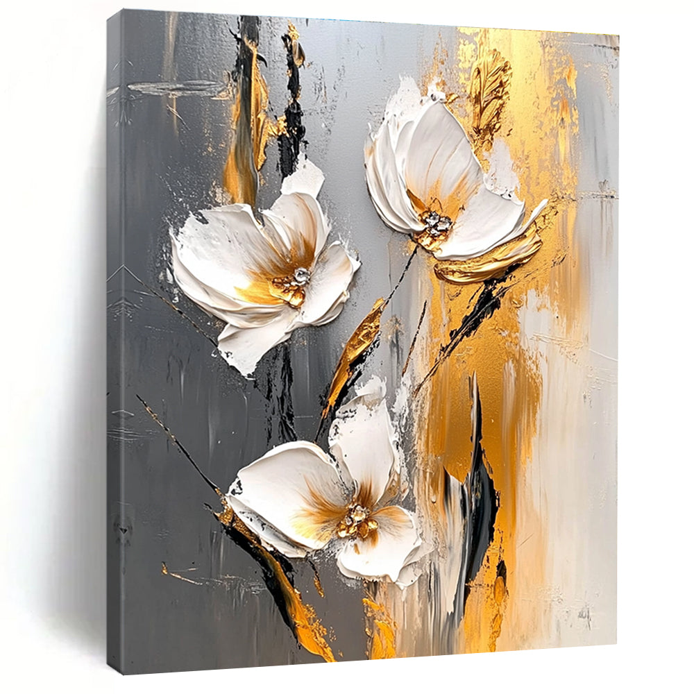 3D Gold Accent Flowers Abstract Painting for Glamorous Dining GAB0765