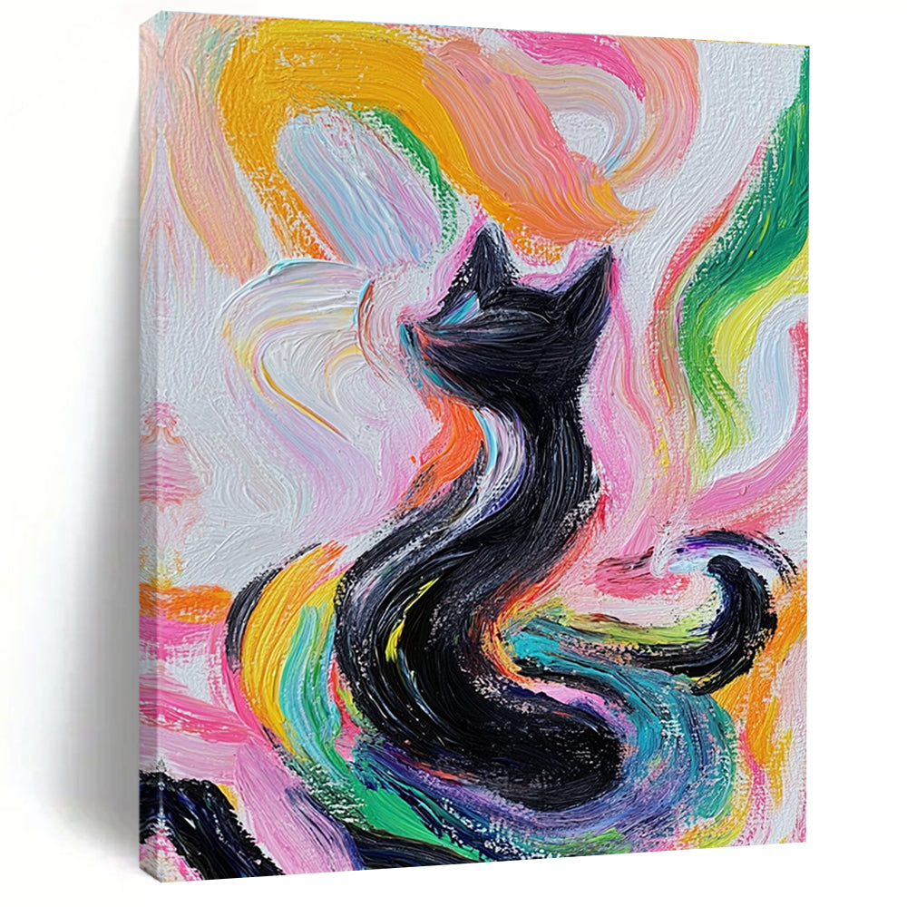 Colorful Swirling Cat Whimsical Feline Abstract Painting GAB0262
