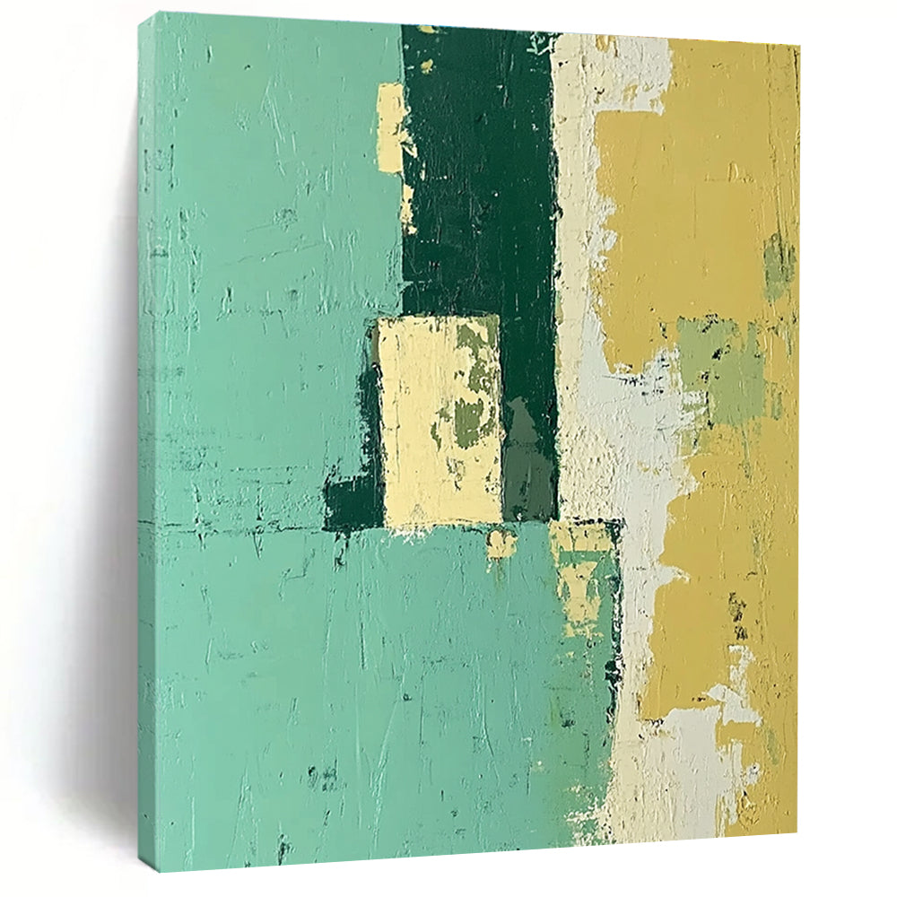 Teal and Yellow Blocks Abstract Painting with Cheerful Contrast WINK108