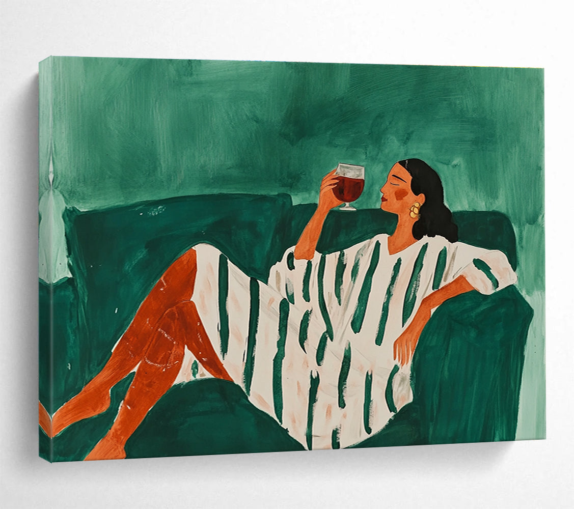 Woman Relaxing with Wine Abstract Painting ABS582