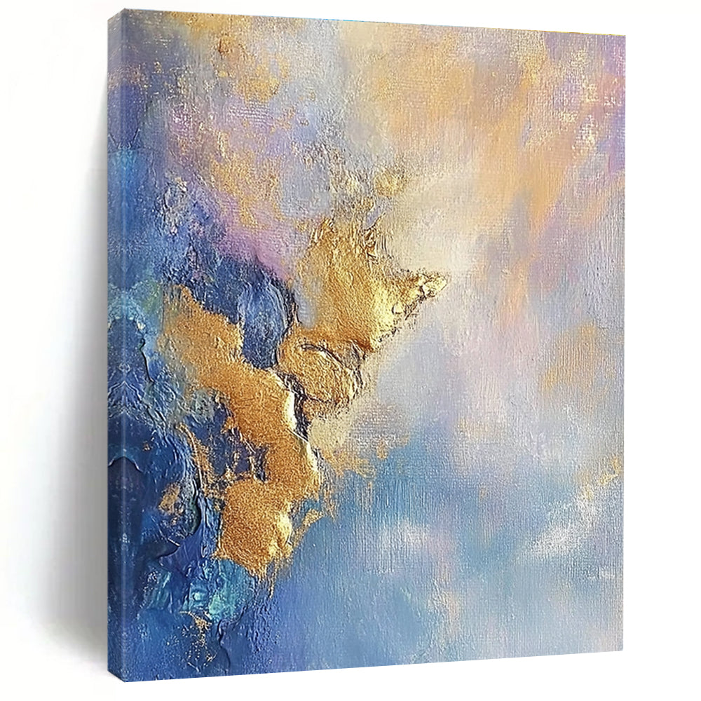 Gold Accented Blue Purple Abstract Painting with Metallic Highlights WINK625