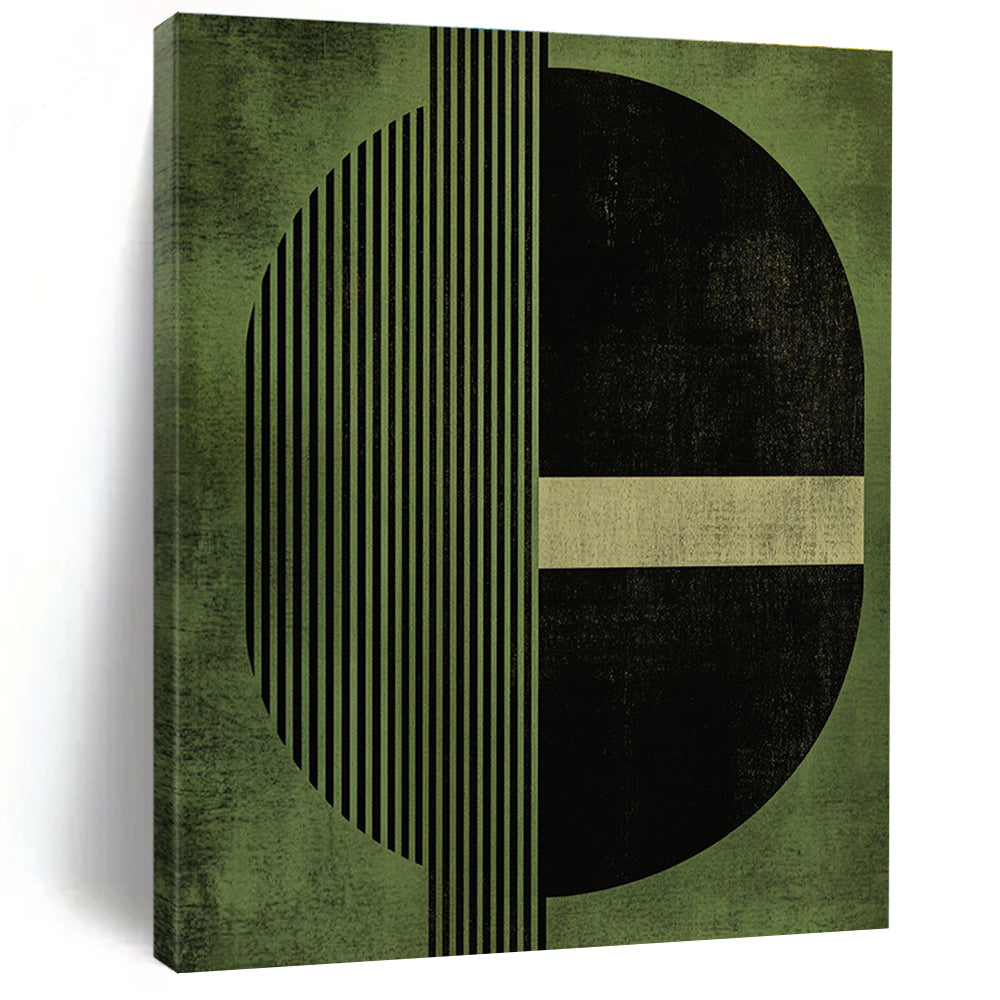 Geometric Green and Black Abstract Painting with Structured Elegance WINK151