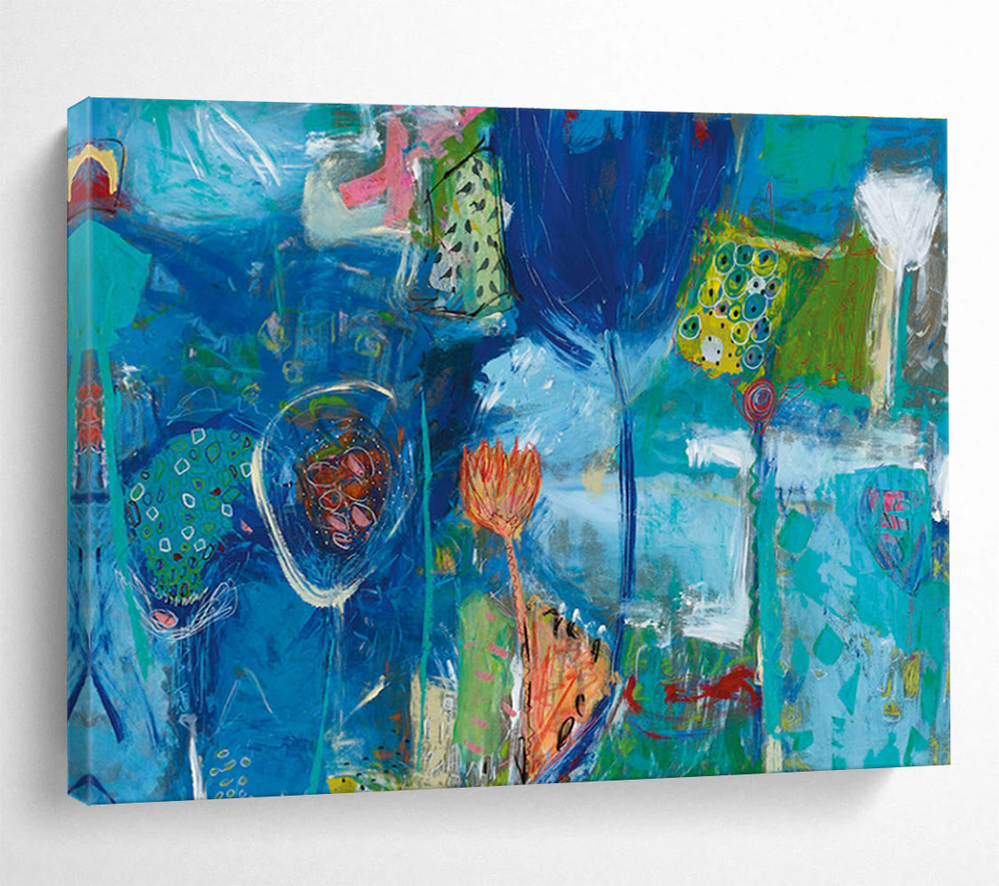 Blue Floral Abstract Painting for Serene Spa Interiors YHT234