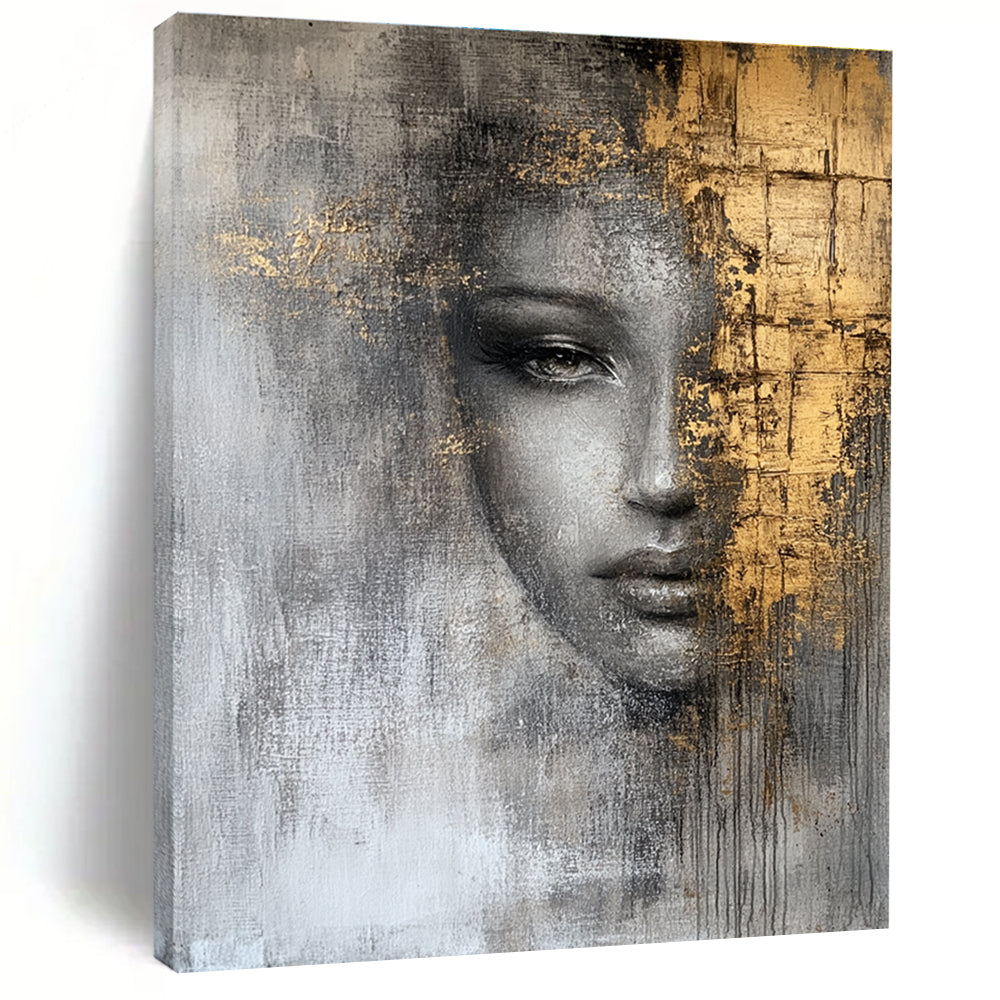 Gray and Gold Portrait Abstract Painting for Luxury Living Rooms GAB0973