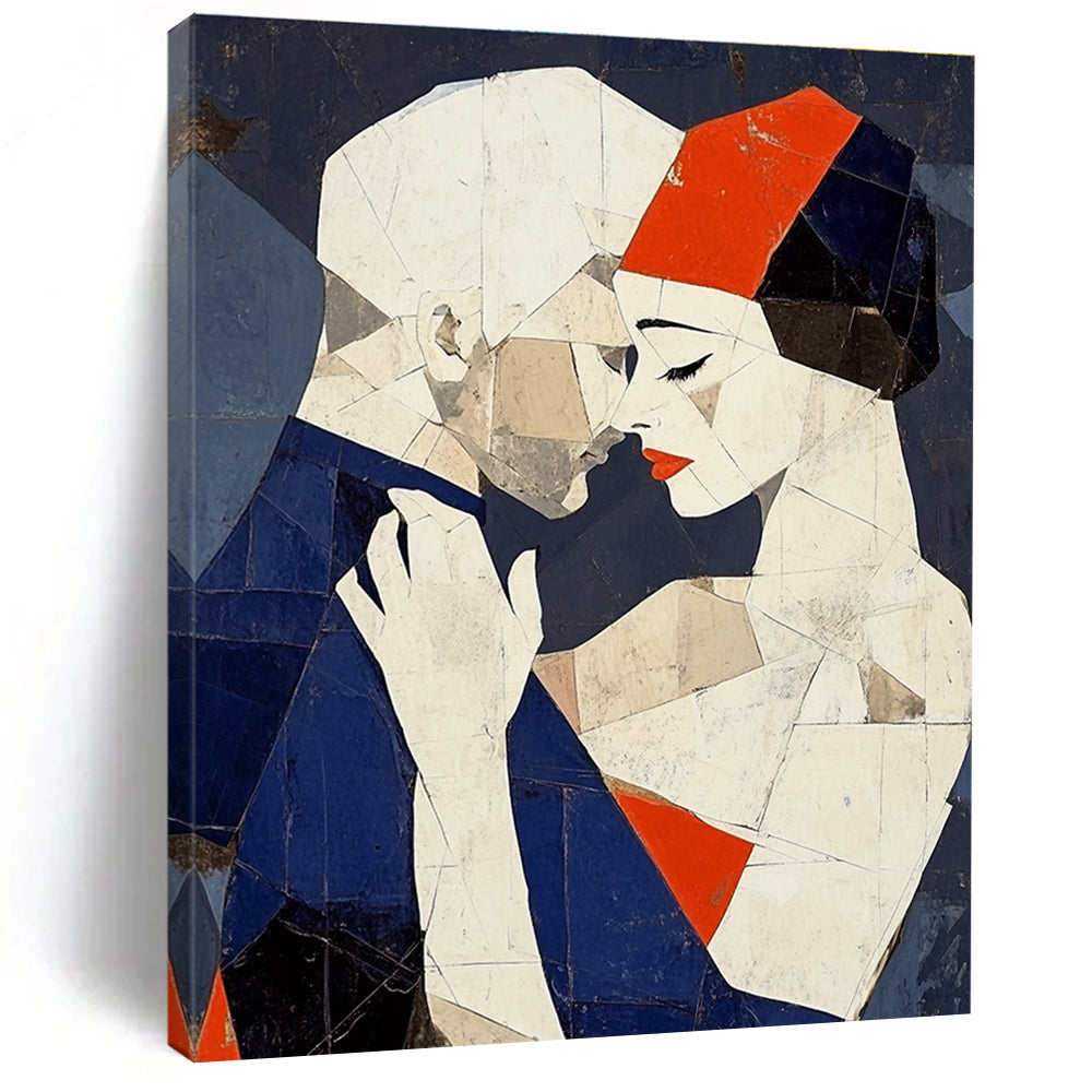 Geometric Couple Embrace Abstract Painting of Modern Affection GAB0193