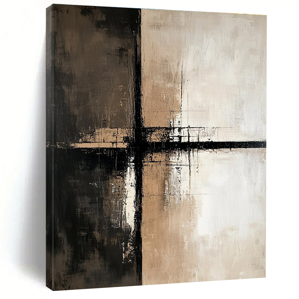 Textured Brown and Black Cross Abstract Painting for Modern Interiors GAB0680