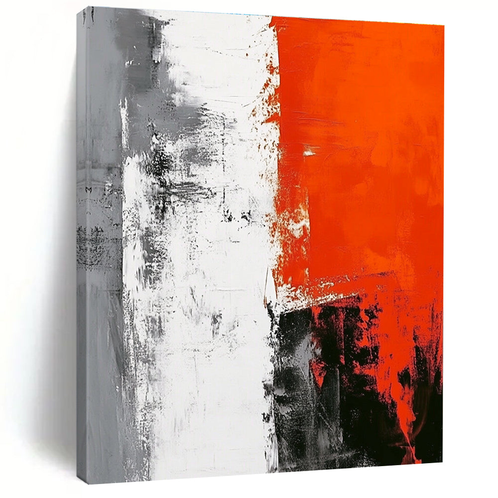 Red Gray White Abstract Painting with Bold Contrast WINK450