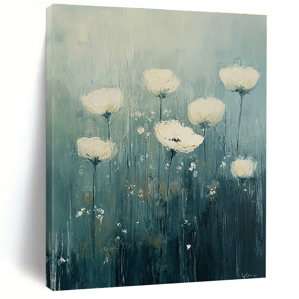 White Flowers in Field Ethereal Abstract Painting GAB0302