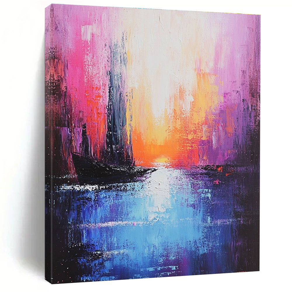 Pink Sunset Cityscape Abstract Painting for Romantic Interiors GAB0734