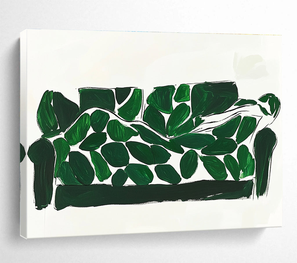 Whimsical Green Leaf Sofa Art Merging Daily Life and Creativity, Adding Playful Flair Abstract Painting ABS142